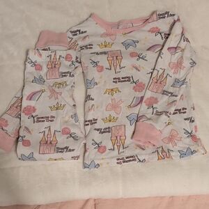 Girls Pink Castle Print Pajama Set - Unbranded